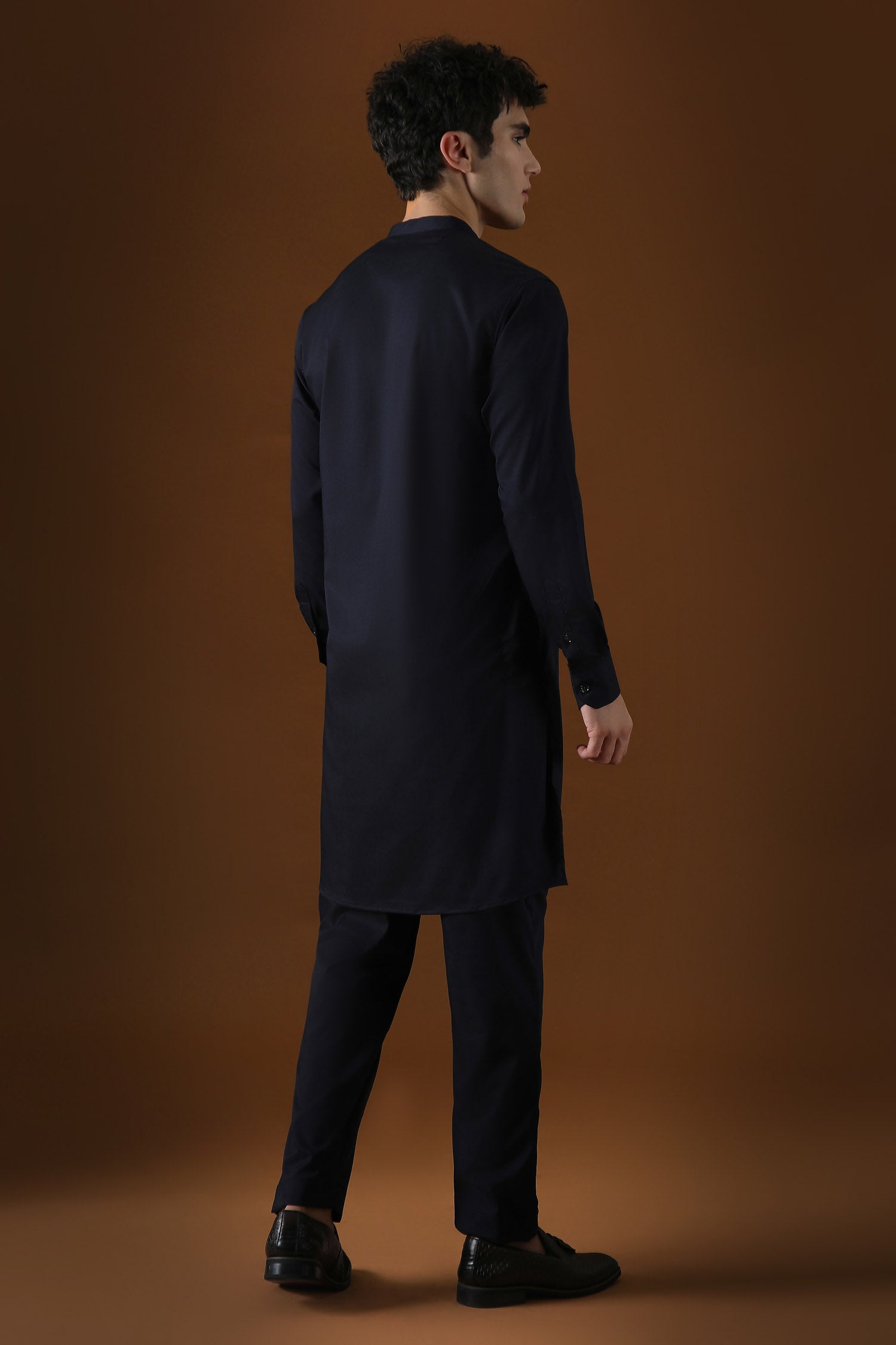 Lion Hand Embroidered Designer Kurta - Navy