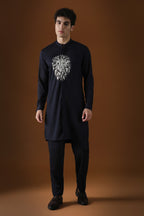 Lion Hand Embroidered Designer Kurta - Navy