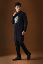 Lion Hand Embroidered Designer Kurta - Navy