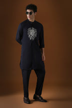 Lion Hand Embroidered Designer Kurta - Navy