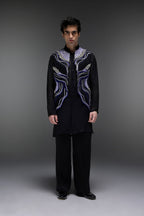 Azure(Ghungru) - Hand Embroidered Designer Bundi With Organza Kurta - Black