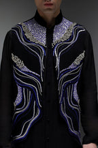 Azure(Ghungru) - Hand Embroidered Designer Bundi With Organza Kurta - Black