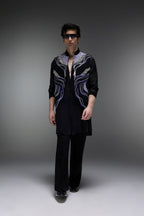 Azure(Ghungru) - Hand Embroidered Designer Bundi With Organza Kurta - Black