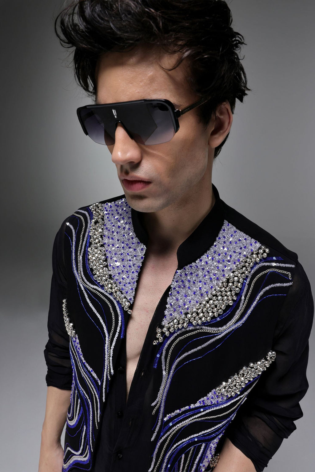 Azure(Ghungru) - Hand Embroidered Designer Bundi With Organza Kurta - Black
