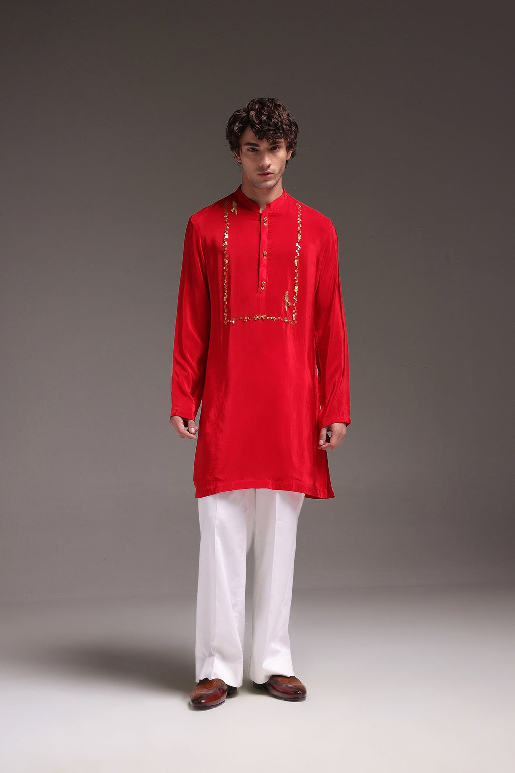 Preen(Parrot) - Hand Embroidered Designer Kurta - Red