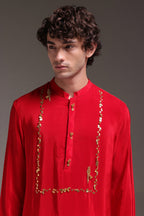 Preen(Parrot) - Hand Embroidered Designer Kurta - Red