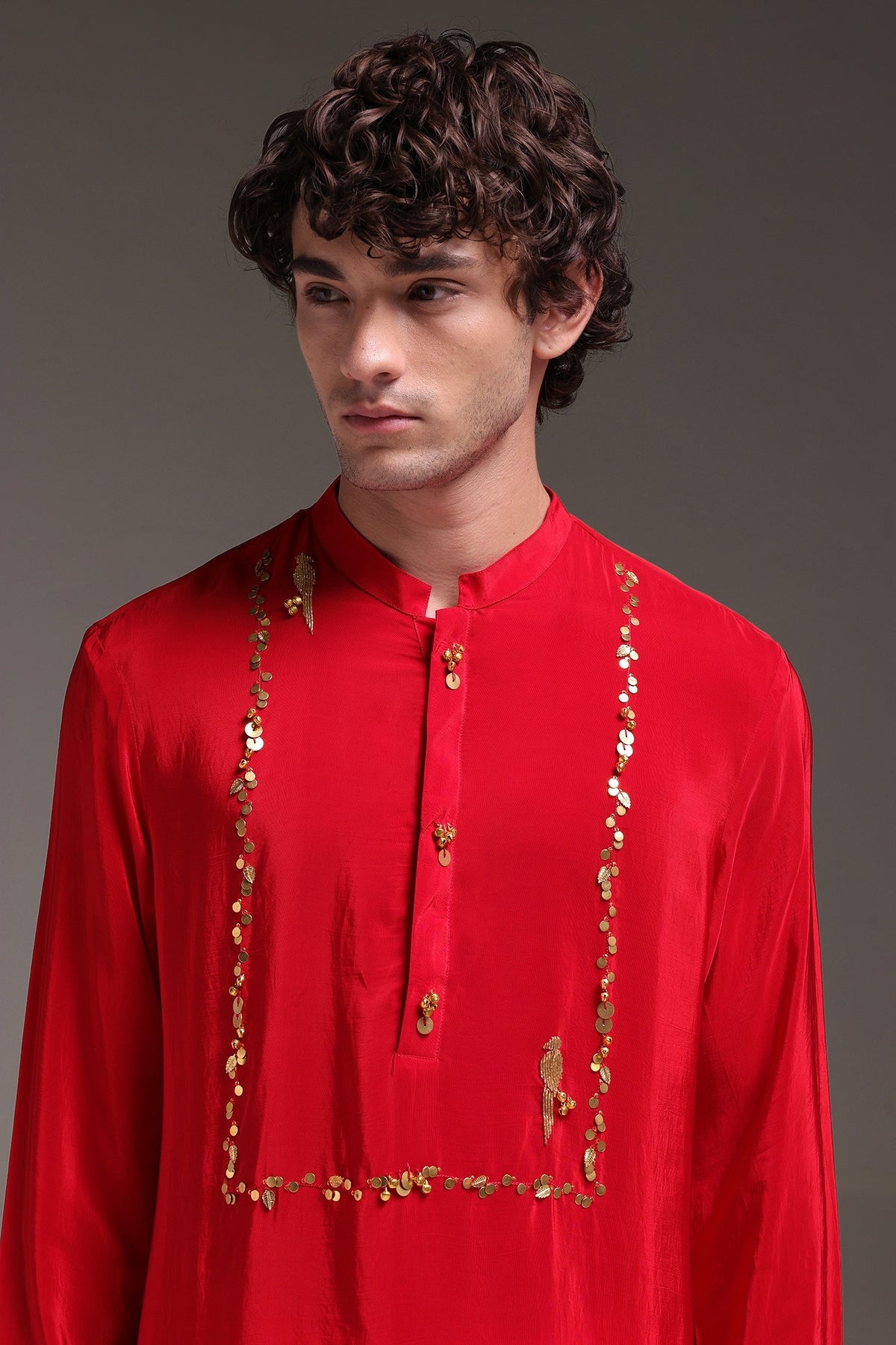 Preen(Parrot) - Hand Embroidered Designer Kurta - Red