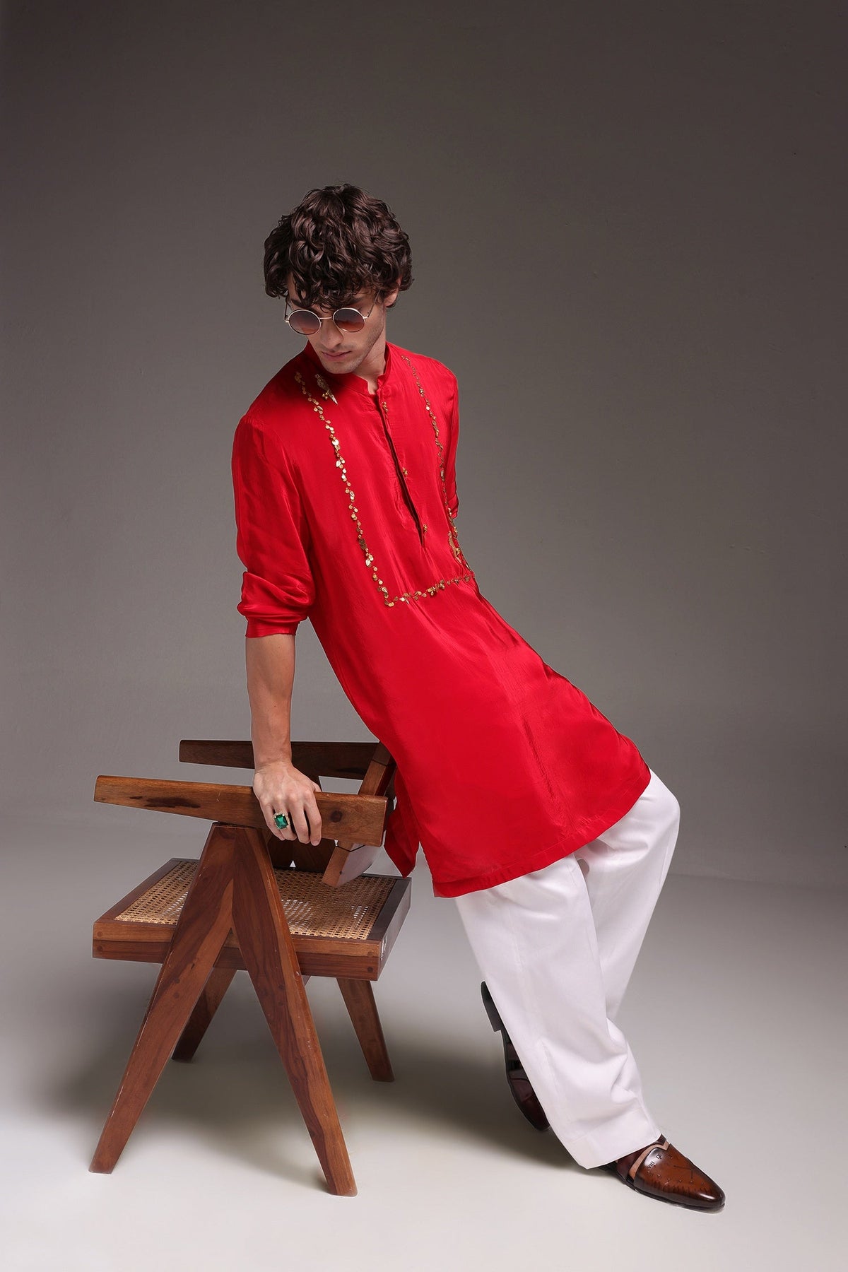 Preen(Parrot) - Hand Embroidered Designer Kurta - Red