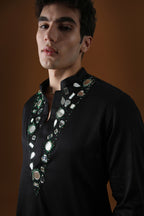 Mirror Knot Hand Embroidered Designer Kurta - Black