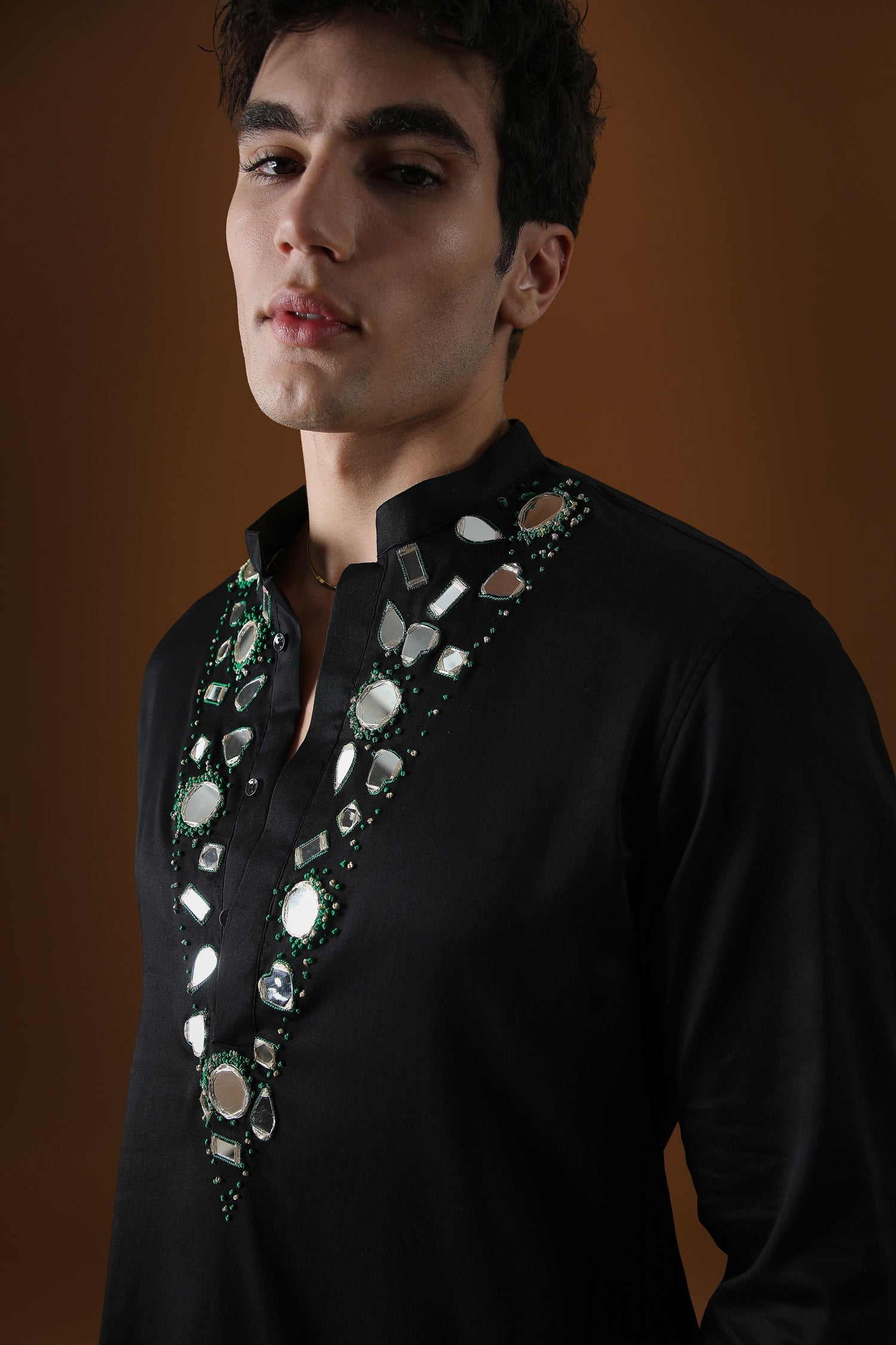 Mirror Knot Hand Embroidered Designer Kurta - Black