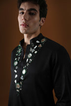 Mirror Knot Hand Embroidered Designer Kurta - Black