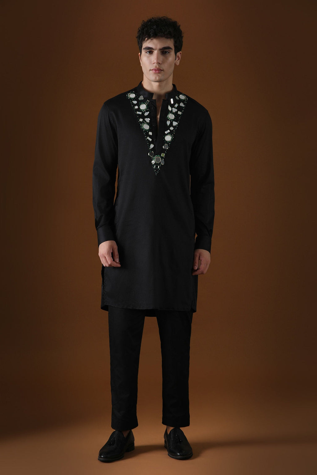Mirror Knot Hand Embroidered Designer Kurta - Black