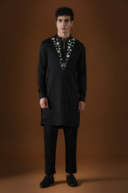 Mirror Knot Hand Embroidered Designer Kurta - Black