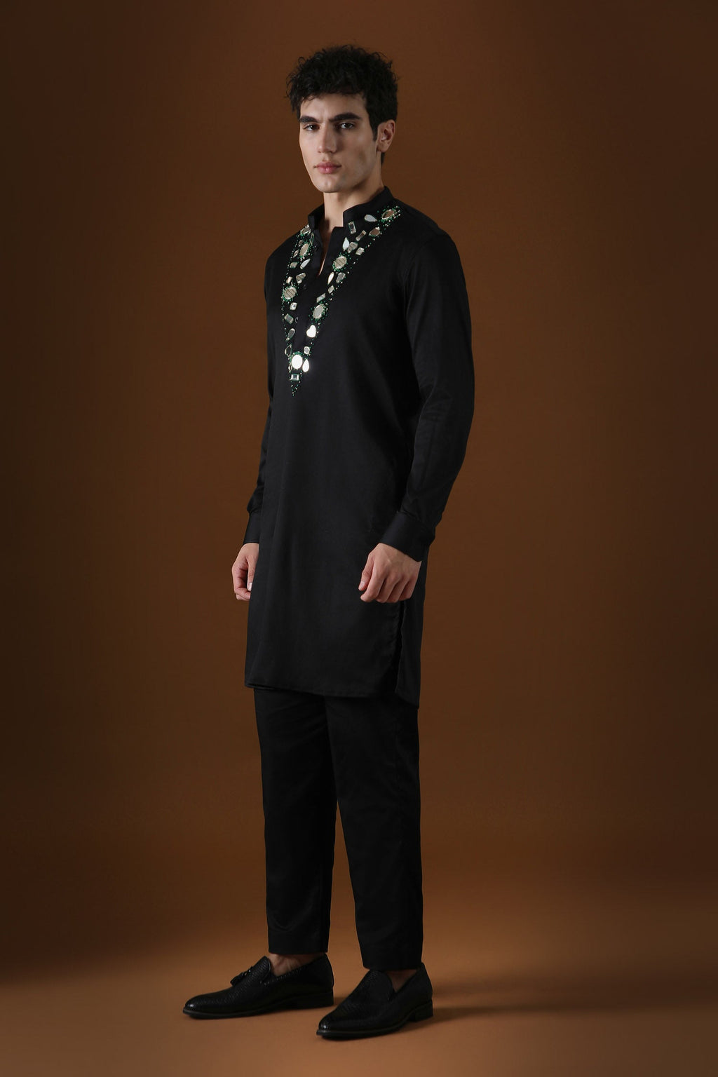 Mirror Knot Hand Embroidered Designer Kurta - Black
