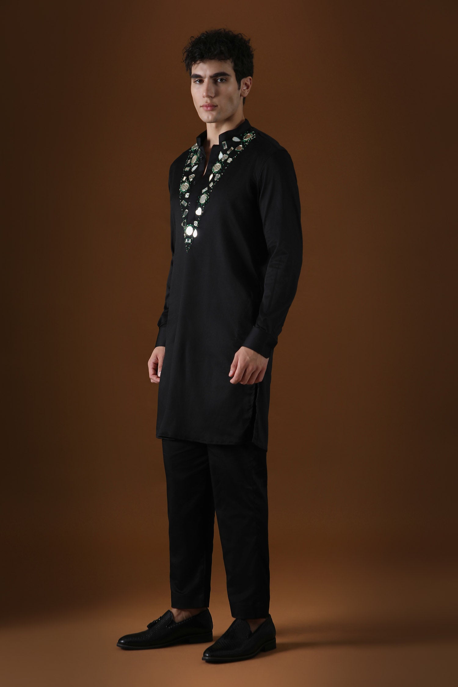 Mirror Knot Hand Embroidered Designer Kurta - Black