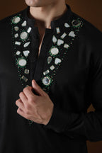 Mirror Knot Hand Embroidered Designer Kurta - Black
