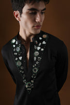 Mirror Knot Hand Embroidered Designer Kurta - Black