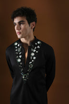 Mirror Knot Hand Embroidered Designer Kurta - Black