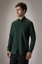 Floret - Hand Embroidered Designer Shirt - Bottle Green