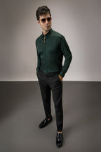 Floret - Hand Embroidered Designer Shirt - Bottle Green