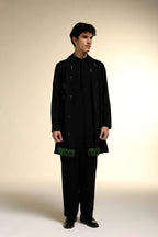 Emerald Fringe - Hand Embroidered Designer Shawl - Black