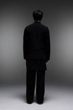Highneck Black - Hand Crafted Designer Bundi With Kurta - Black