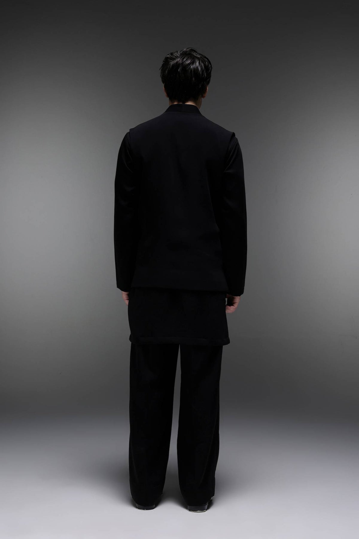 Highneck Black - Hand Crafted Designer Bundi With Kurta - Black
