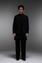 Highneck Black - Hand Crafted Designer Bundi With Kurta - Black