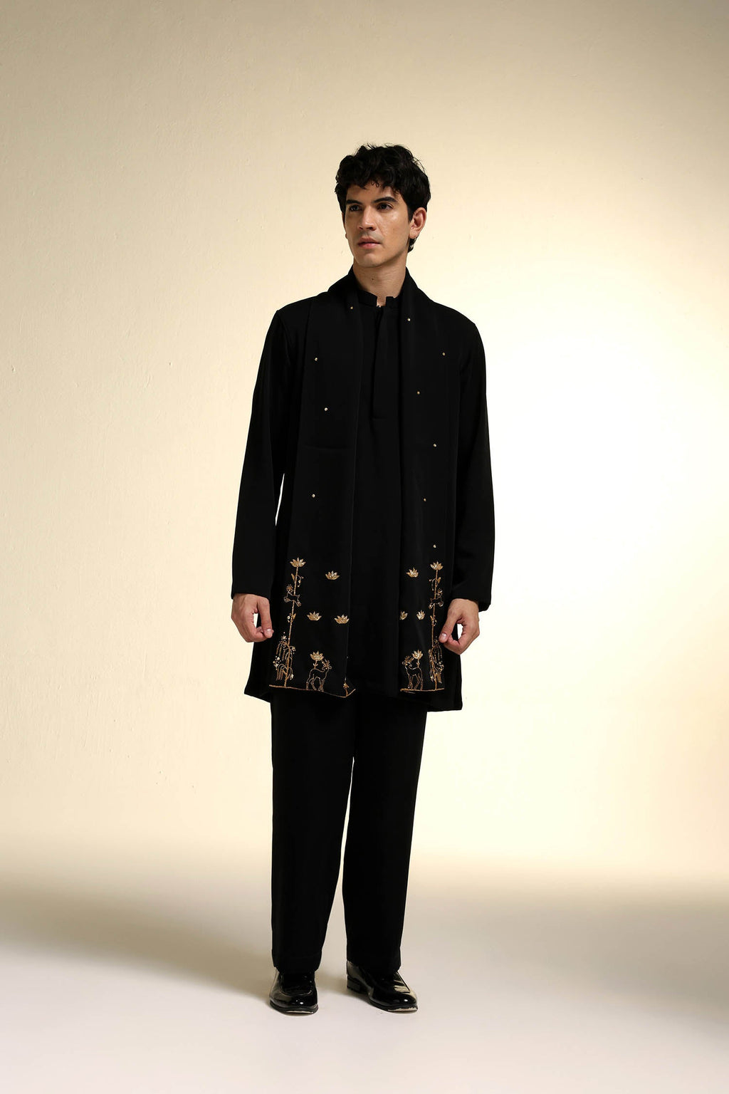 Roe - Hand Embroidered Designer Shawl - Black