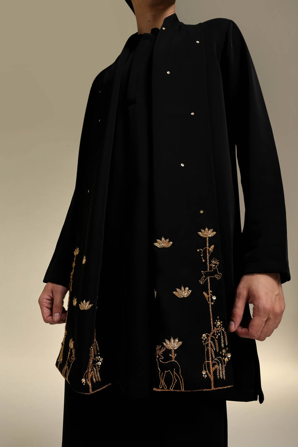 Roe - Hand Embroidered Designer Shawl - Black