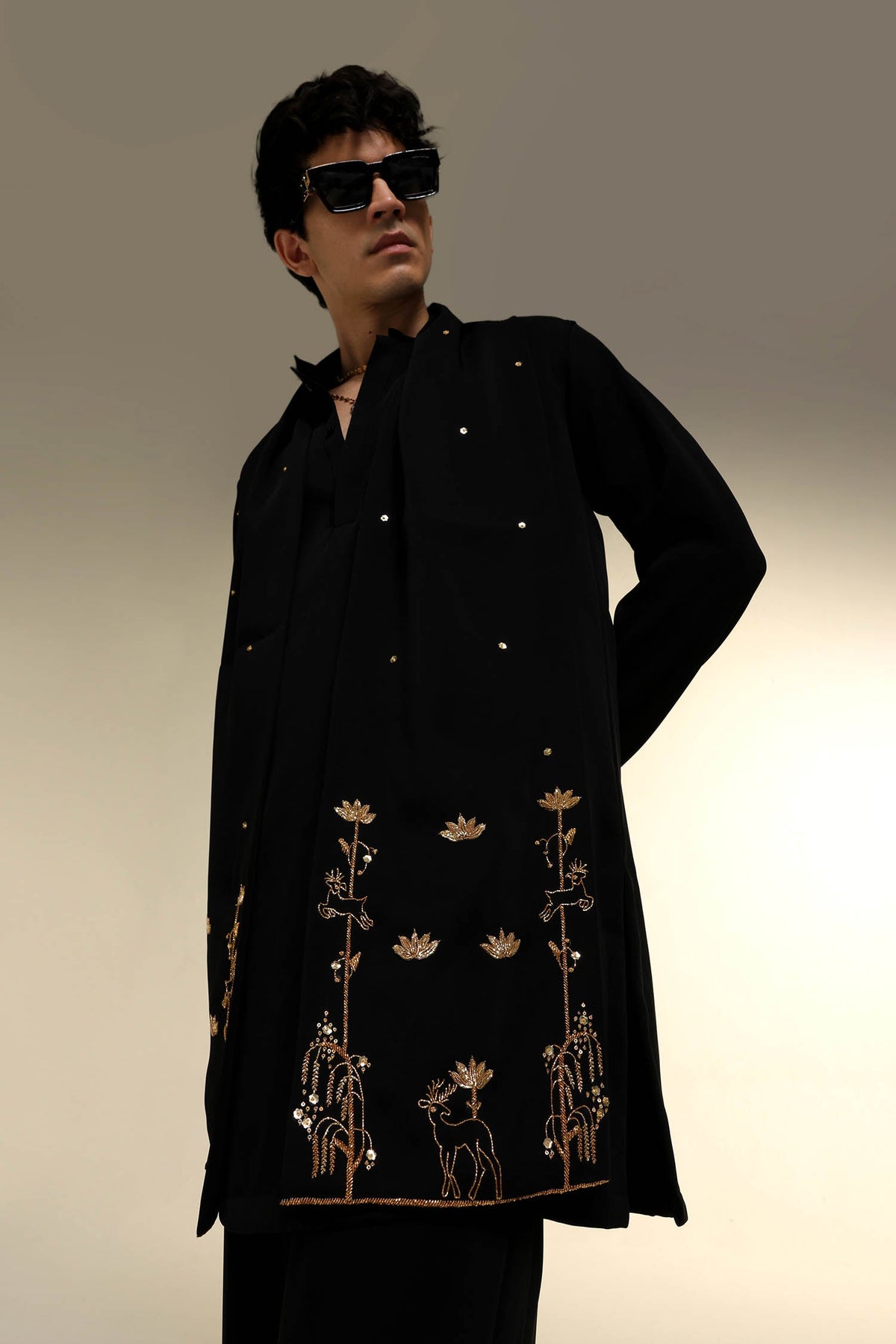 Roe - Hand Embroidered Designer Shawl - Black