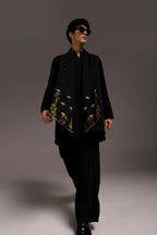 Roe - Hand Embroidered Designer Shawl - Black