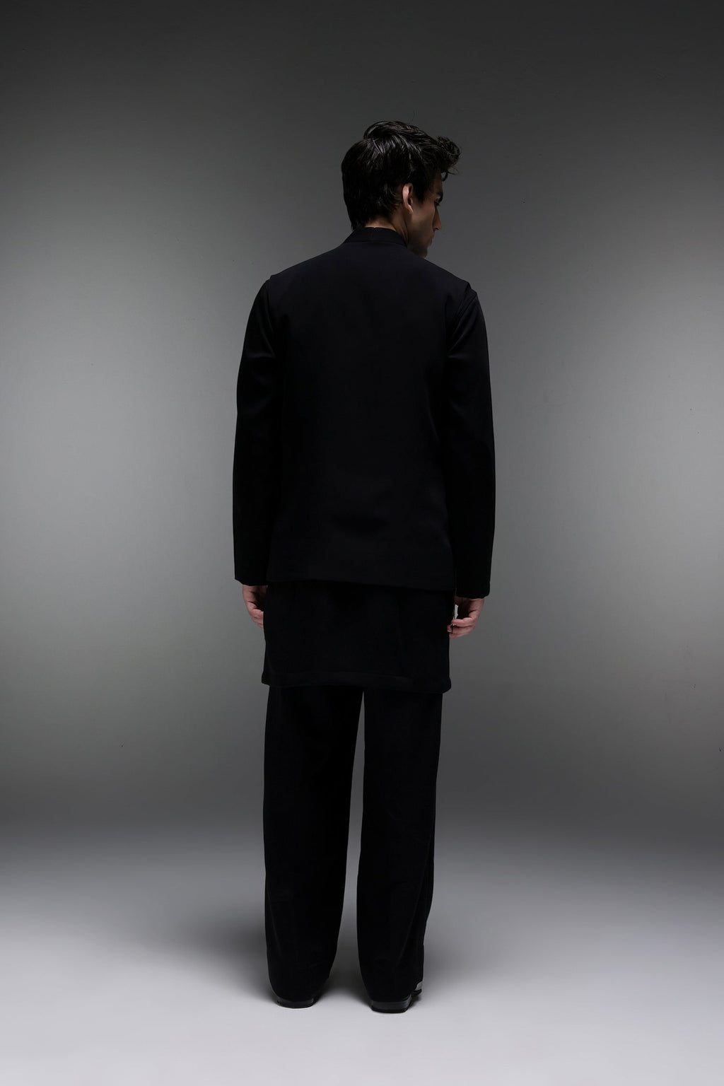 Skyline - Hand Embroidered Designer Bundi With Kurta - Black