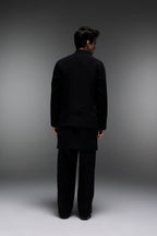 Skyline - Hand Embroidered Designer Bundi With Kurta - Black