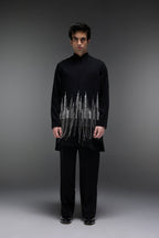 Skyline - Hand Embroidered Designer Bundi With Kurta - Black