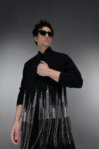 Skyline - Hand Embroidered Designer Bundi With Kurta - Black