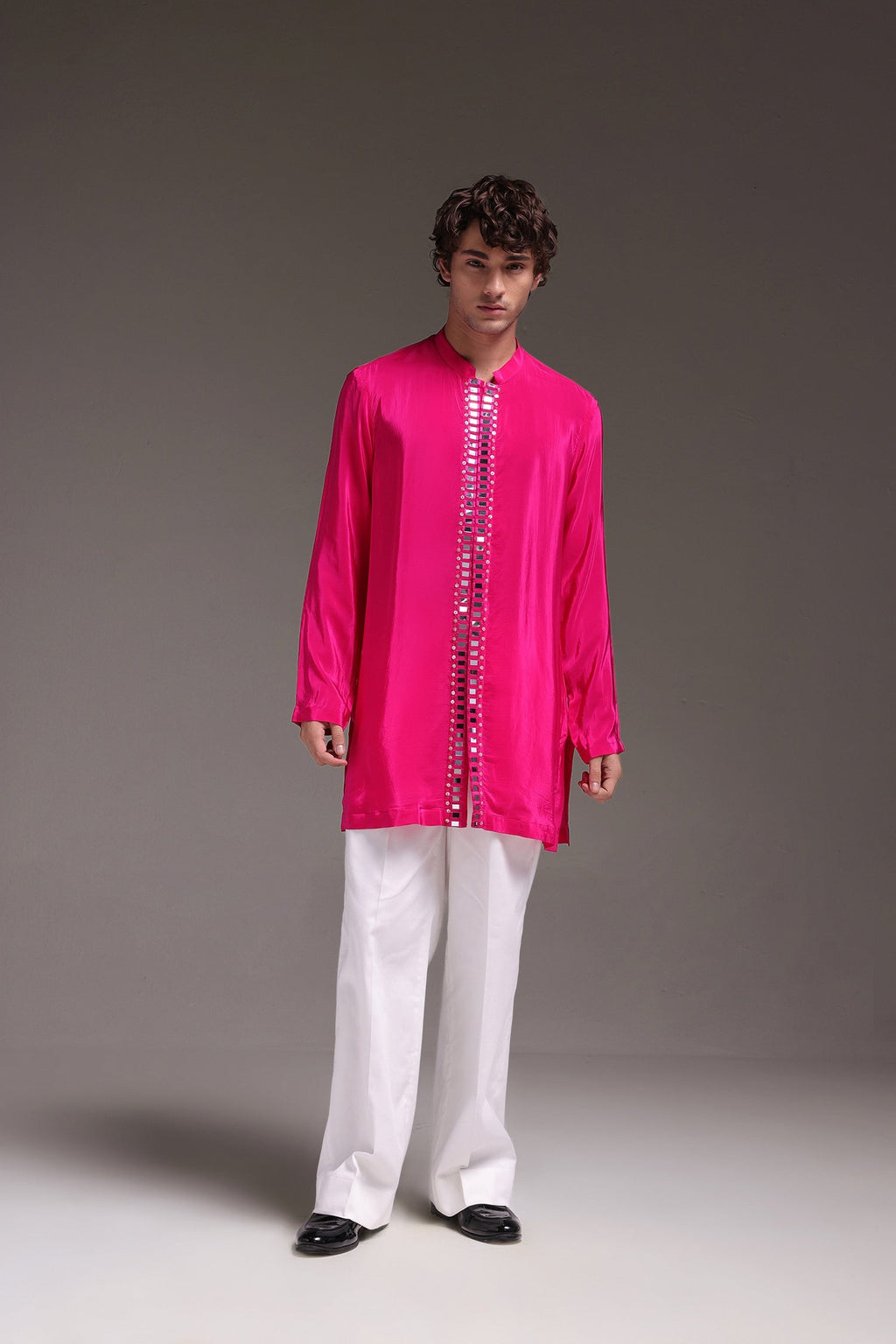 Radiate(Mirror Work) - Hand Embroidered Designer Kurta - Hot Pink