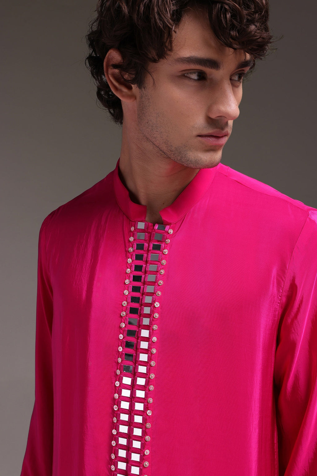 Radiate(Mirror Work) - Hand Embroidered Designer Kurta - Hot Pink