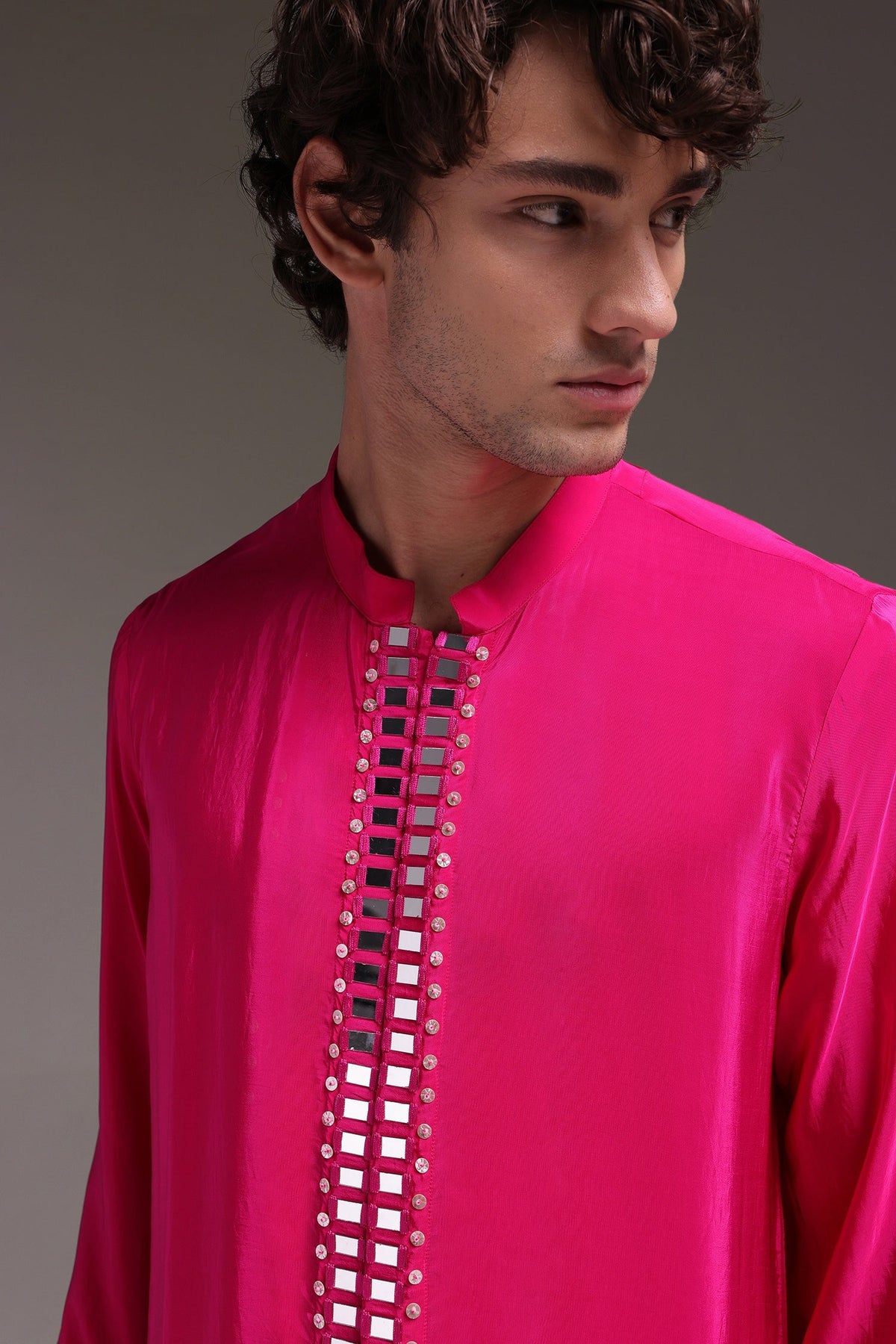 Radiate(Mirror Work) - Hand Embroidered Designer Kurta - Hot Pink