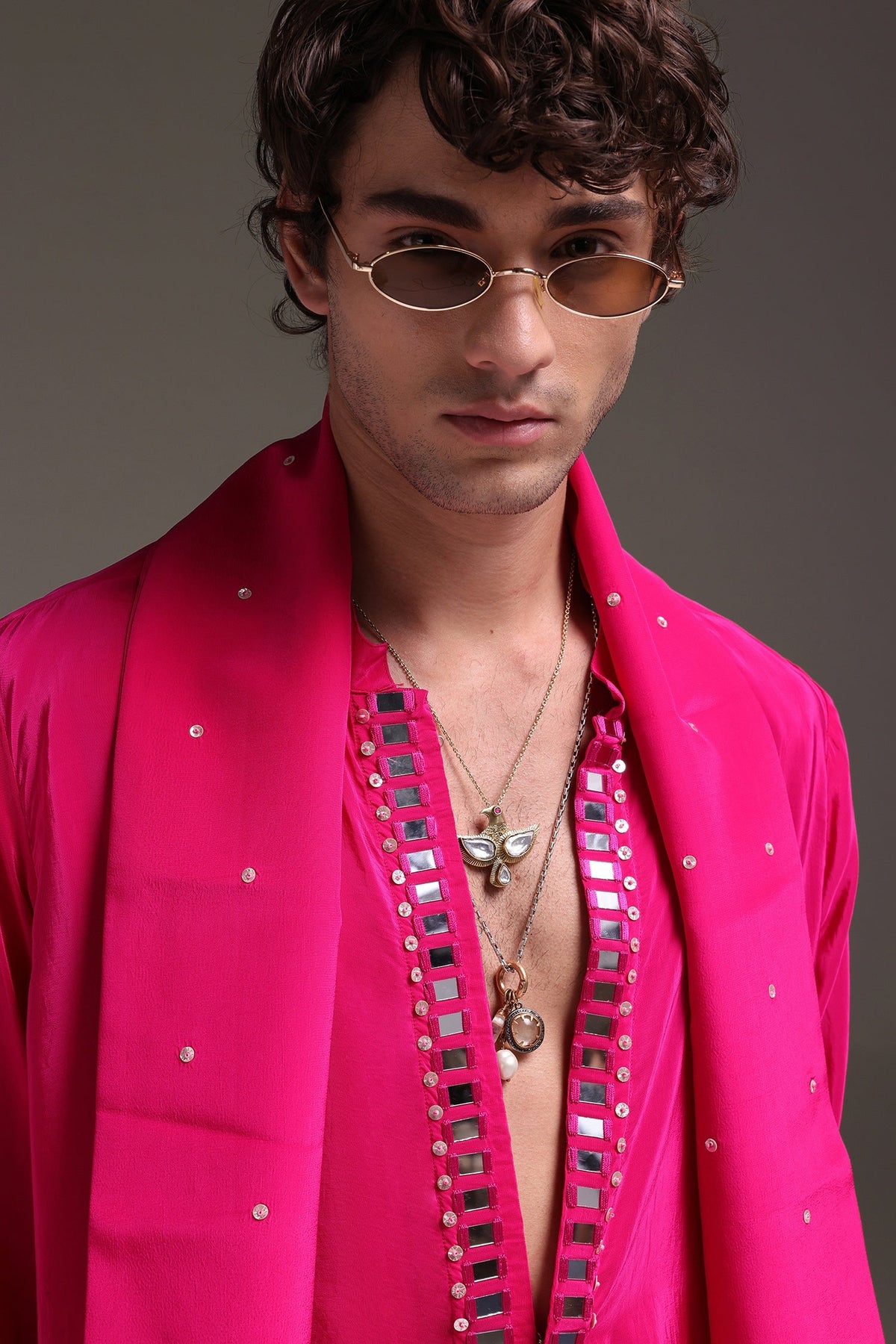 Radiate(Mirror Work) - Hand Embroidered Designer Kurta - Hot Pink