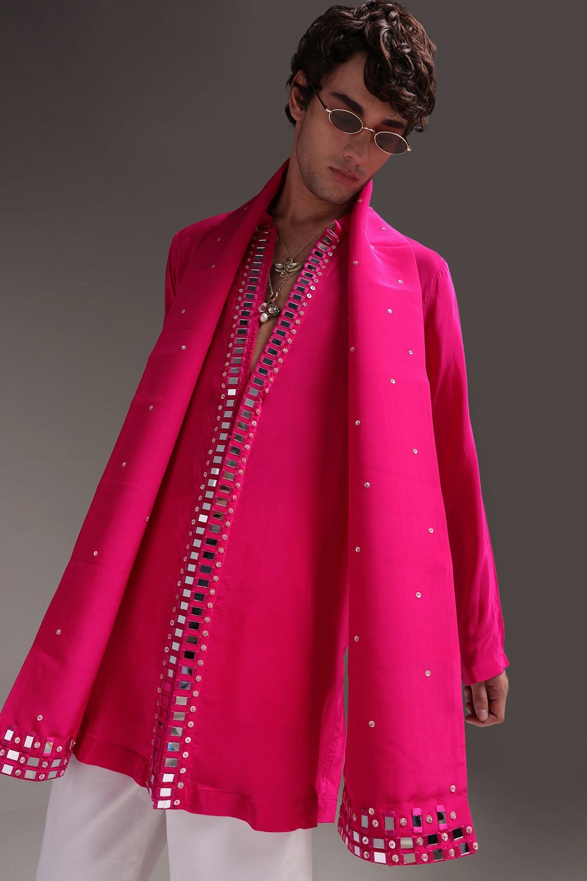 Radiate(Mirror Work) - Hand Embroidered Designer Kurta - Hot Pink