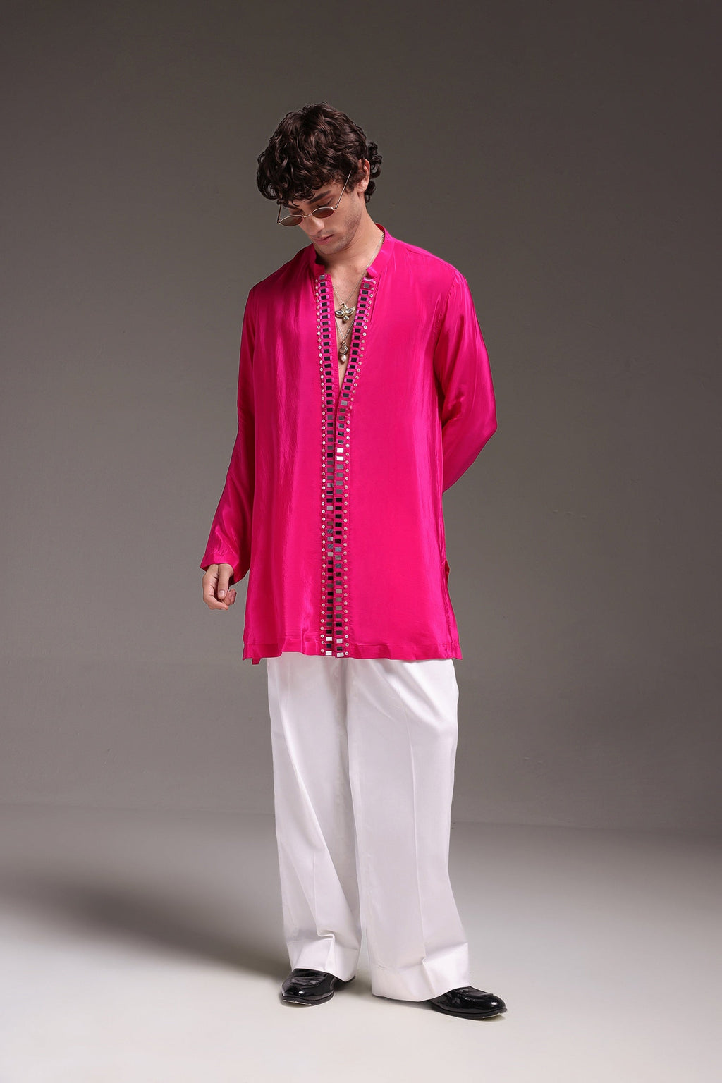 Radiate(Mirror Work) - Hand Embroidered Designer Kurta - Hot Pink