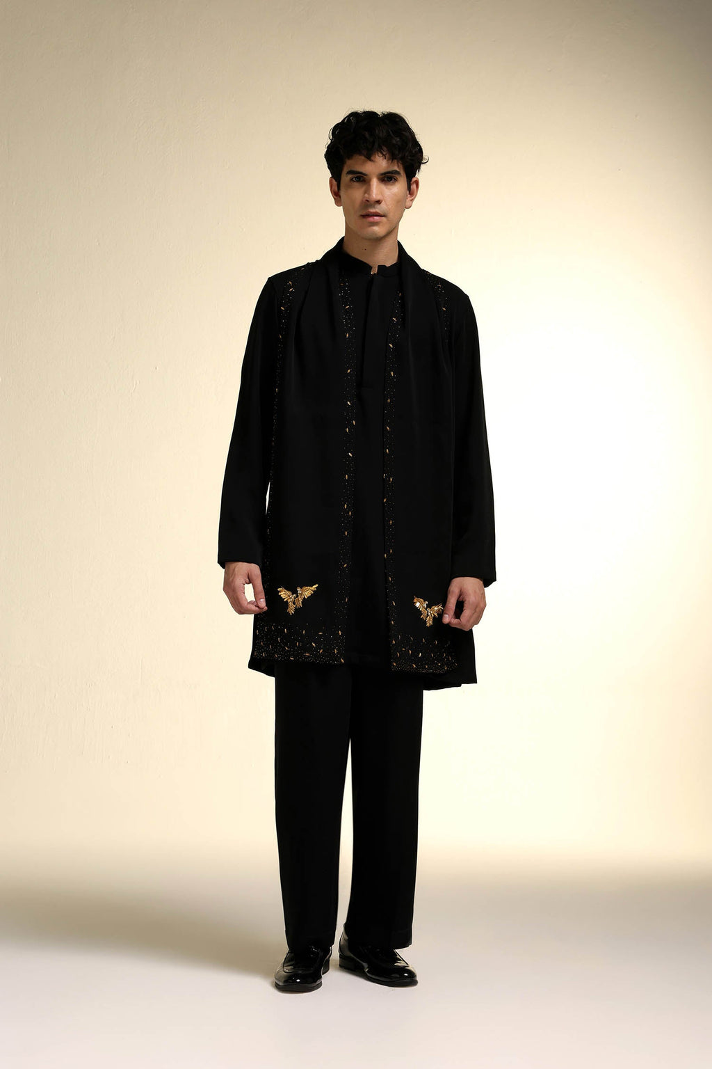 Perch - Hand Embroidered Designer Shawl - Black