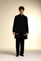 Perch - Hand Embroidered Designer Shawl - Black