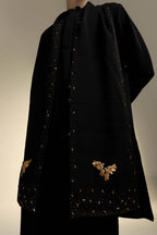 Perch - Hand Embroidered Designer Shawl - Black