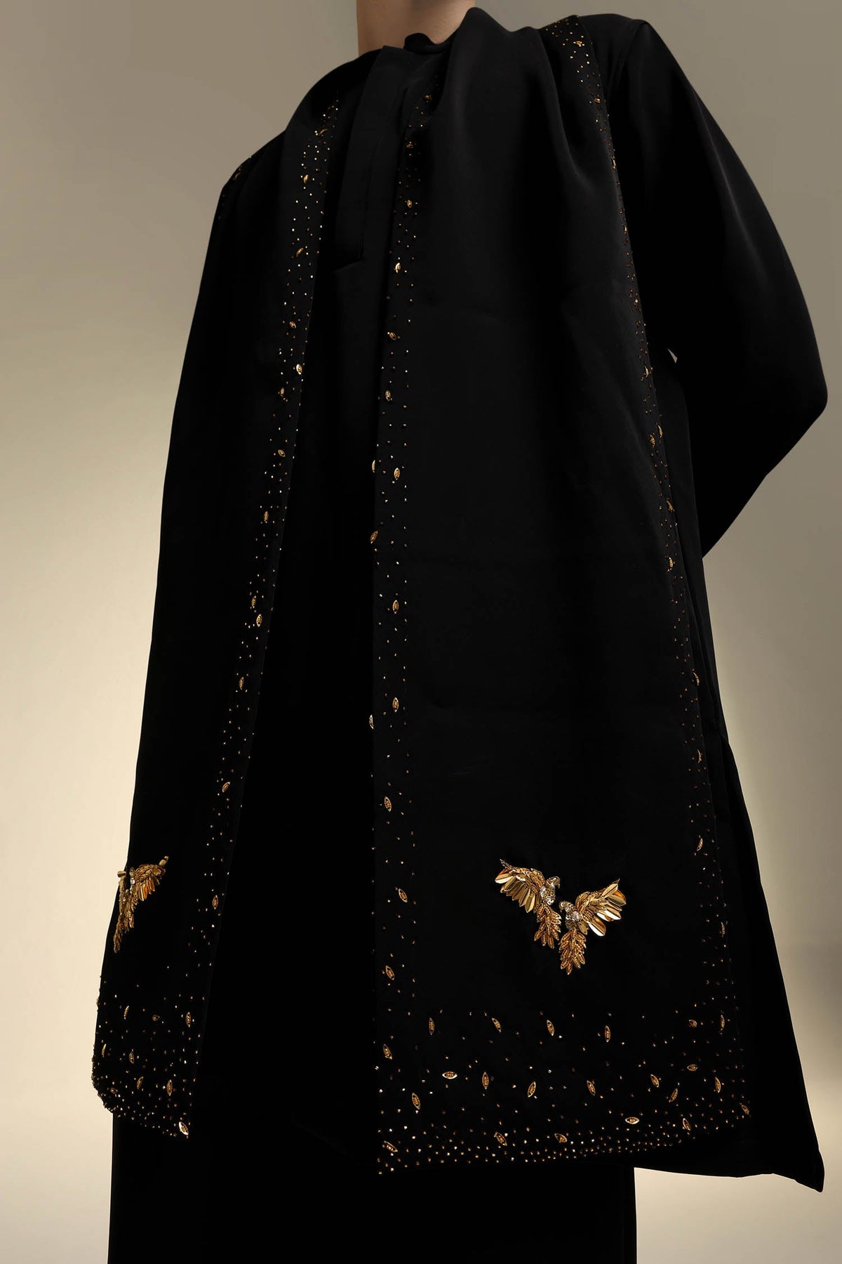 Perch - Hand Embroidered Designer Shawl - Black