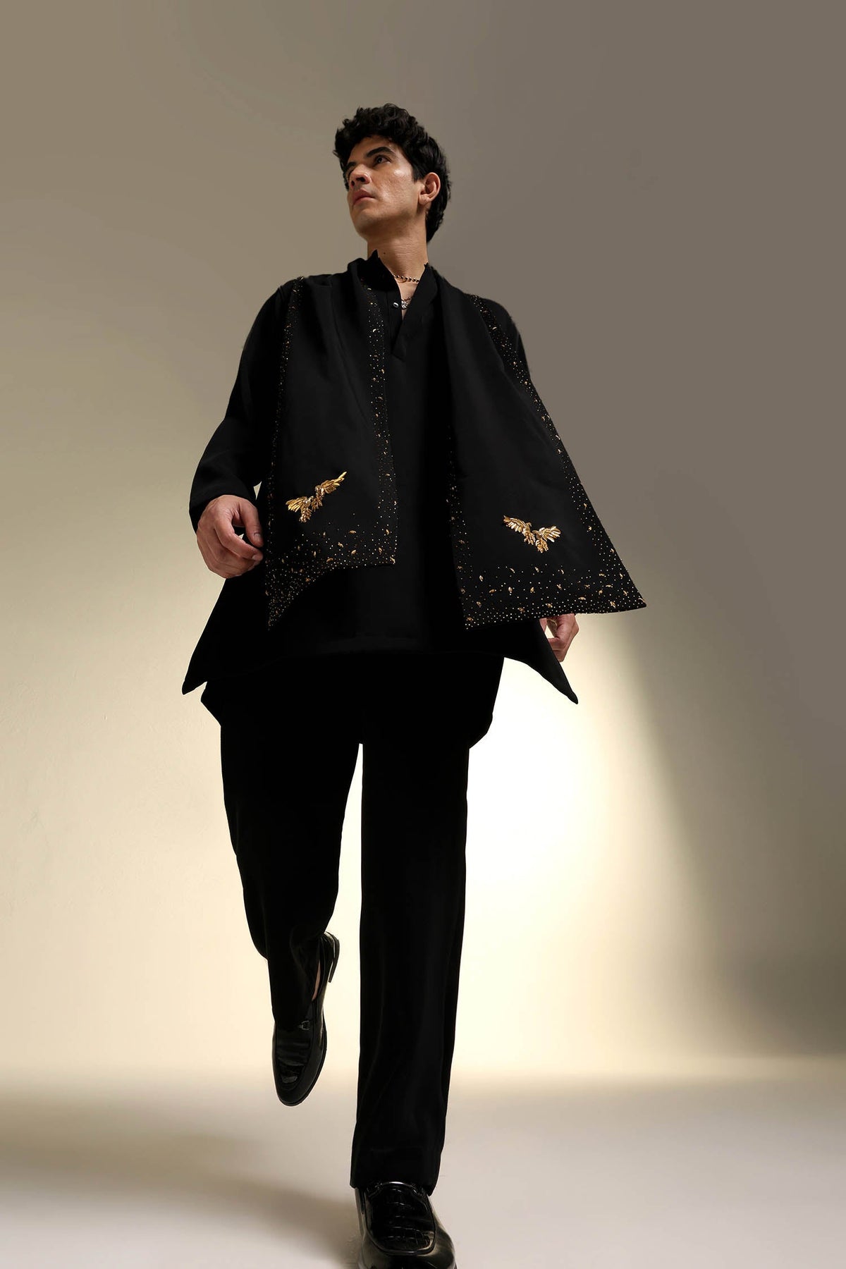 Perch - Hand Embroidered Designer Shawl - Black