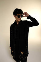 Perch - Hand Embroidered Designer Shawl - Black