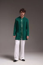 Radiate (Mirror Work) - Hand Embroidered Designer Kurta - Bottle Green