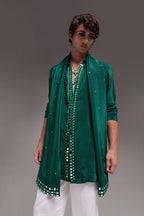 Radiate (Mirror Work) - Hand Embroidered Designer Kurta - Bottle Green